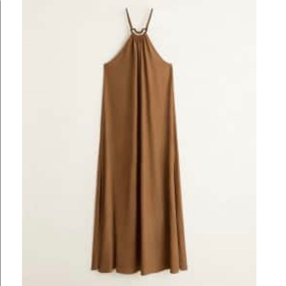 Mango Brown Maxi Dress with tortoise-shell detail